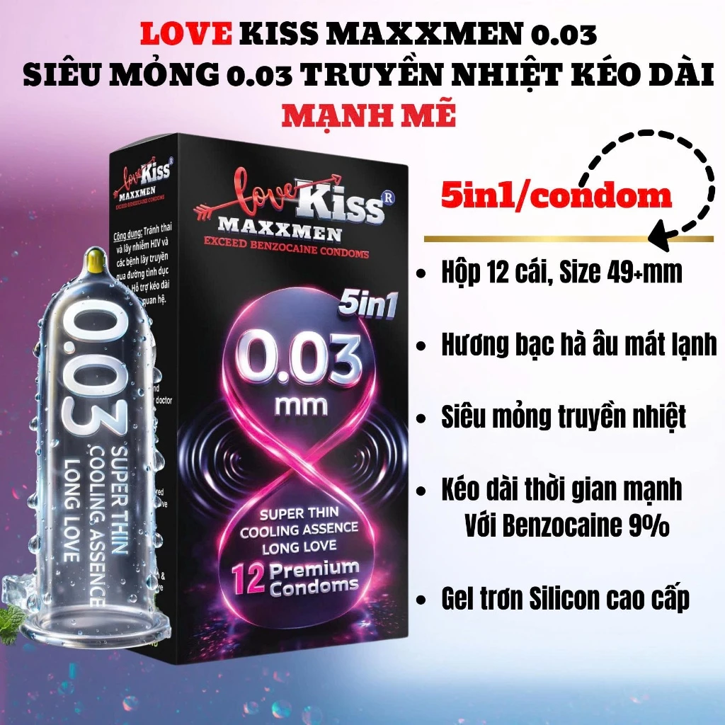 Bao cao su Love Kiss MAXXMEN 003 siêu mỏng 0.03mm hộp 12 cái 2