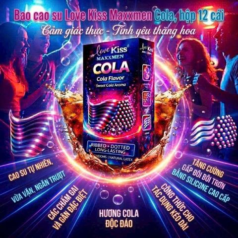 Bao cao su Love Kiss Maxxmen Cola gân gai kéo dài hương Cola hộp 12 cái 5