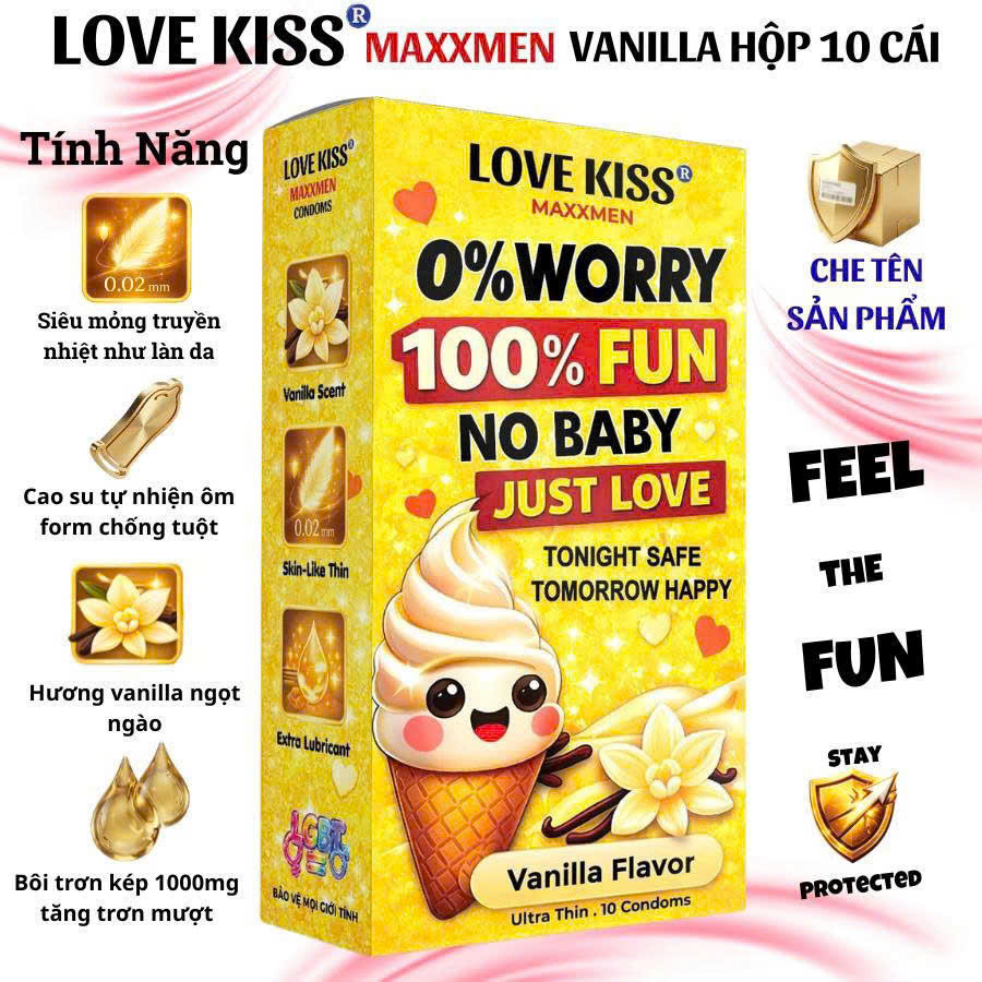 Bao cao su Love Kiss MAXXMEN Vanilla siêu mỏng 0.02mm hương Vani 2