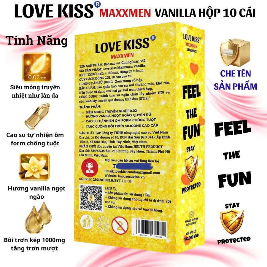 Bao cao su Love Kiss MAXXMEN Vanilla siêu mỏng 0.02mm hương Vani 3