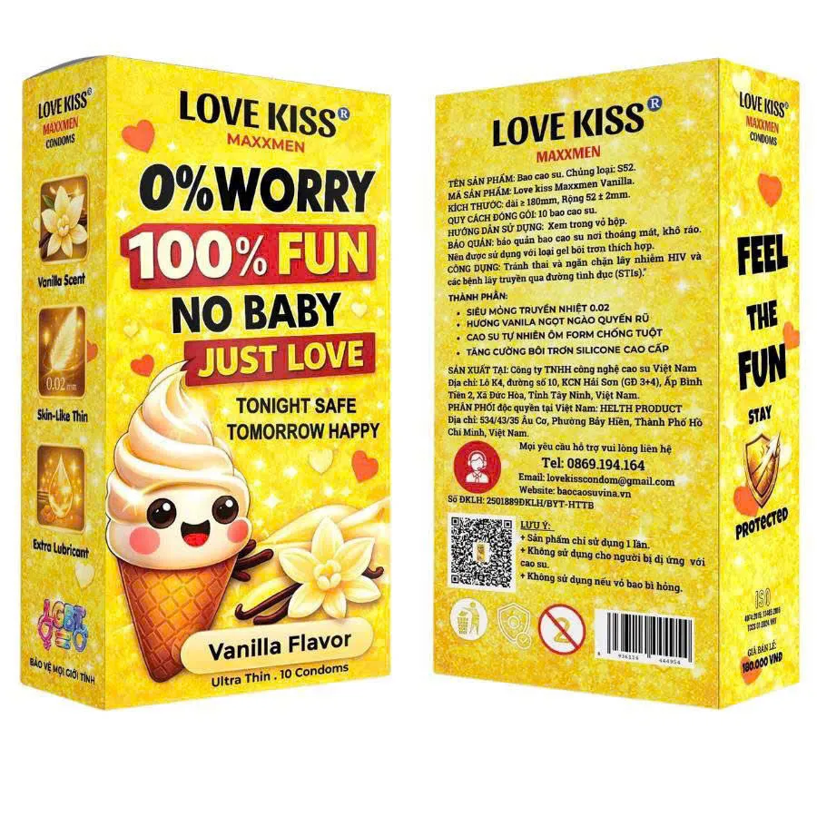 Bao cao su Love Kiss MAXXMEN Vanilla siêu mỏng 0.02mm hương Vani 4