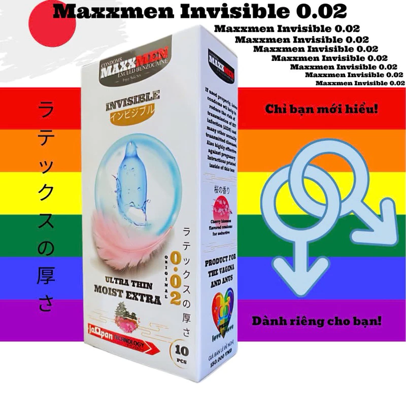 Bao cao su MAXXMEN Invisible 0.02 siêu mỏng hương hoa anh đào hộp 10 cái