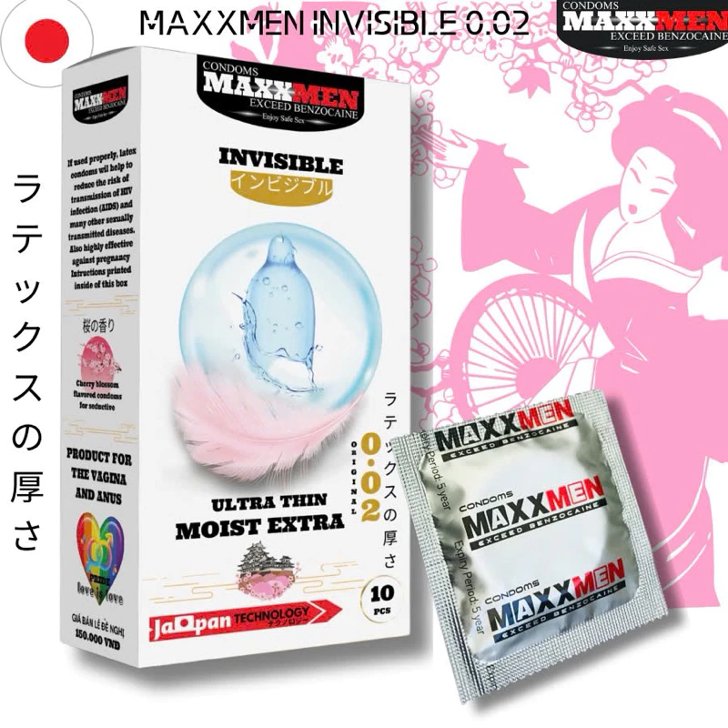 Bao cao su MAXXMEN Invisible 0.02 siêu mỏng hương hoa anh đào hộp 10 cái 2