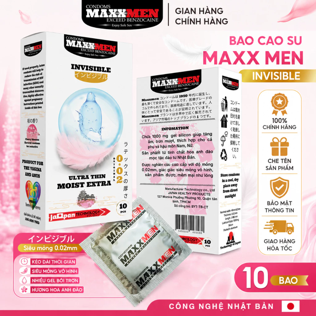 Bao cao su MAXXMEN Invisible 0.02 siêu mỏng hương hoa anh đào hộp 10 cái 6