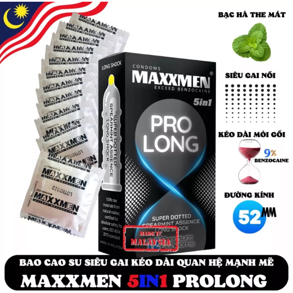 Bao cao su MAXXMEN Prolong 5in1 gai lớn gân siêu mỏng kéo dài thời gian 2