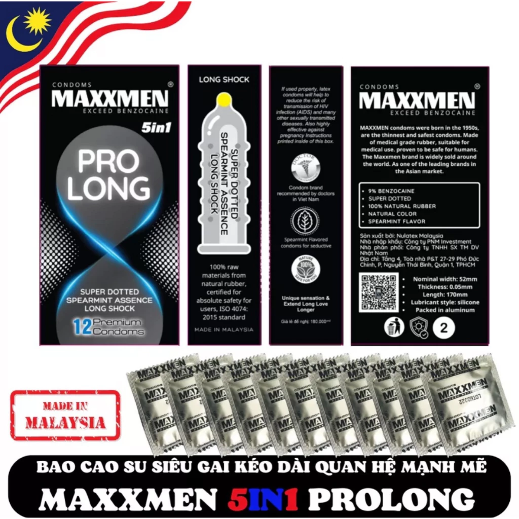 Bao cao su MAXXMEN Prolong 5in1 gai lớn gân siêu mỏng kéo dài thời gian 3